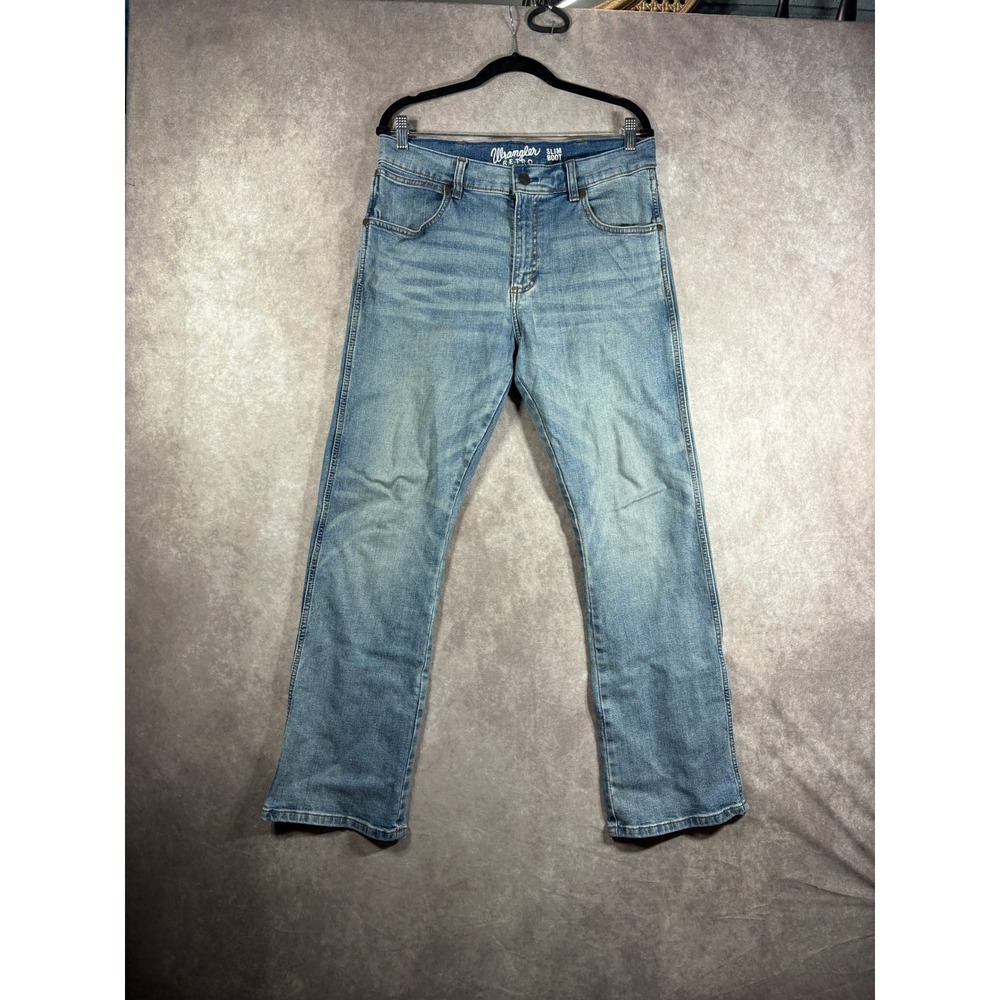 Wrangler Retro Jeans Mens 32x32 Blue Slim Boot Denim Western Light Wash Cowboy